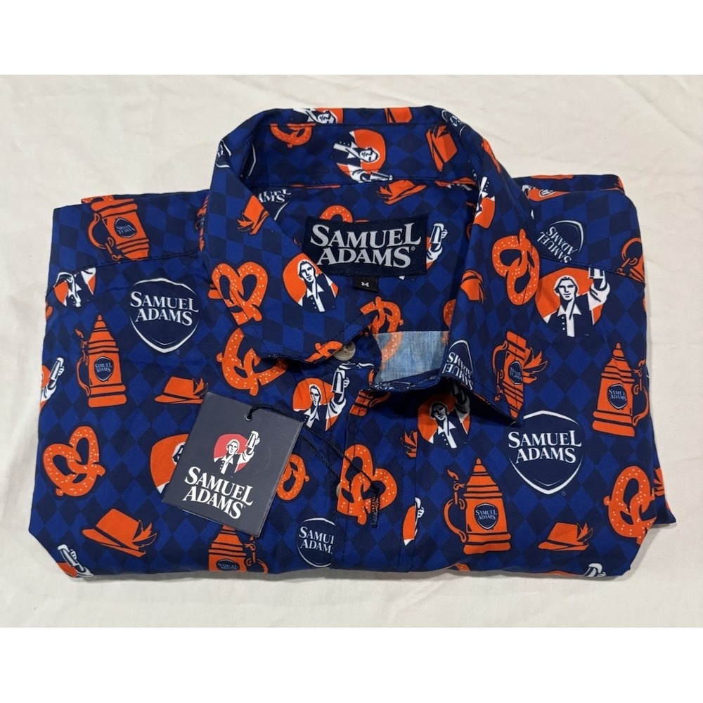NWT Samuel Adams Beer Season Oktoberfest Print Hawaiian Button Up Shirt Med